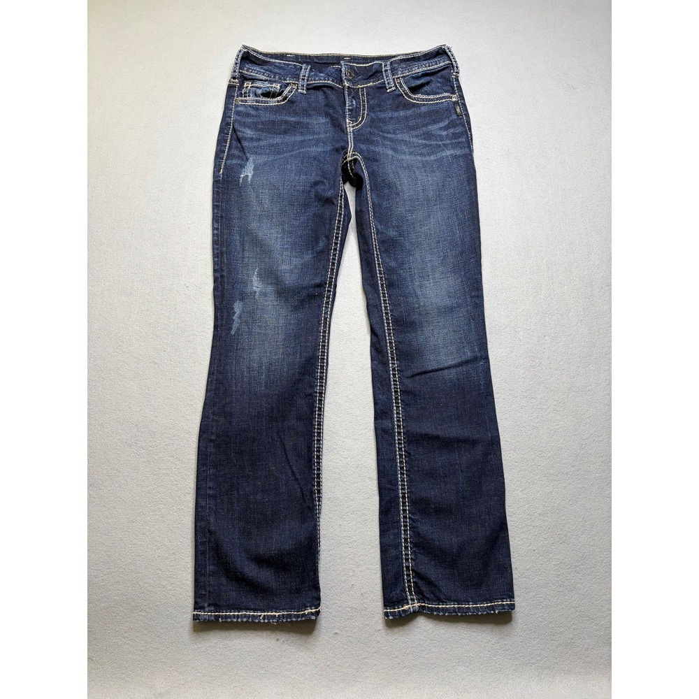 Silver Jeans Suki Straight Women 30x30 Blue Mid Wash Contrast Stitch Distressed